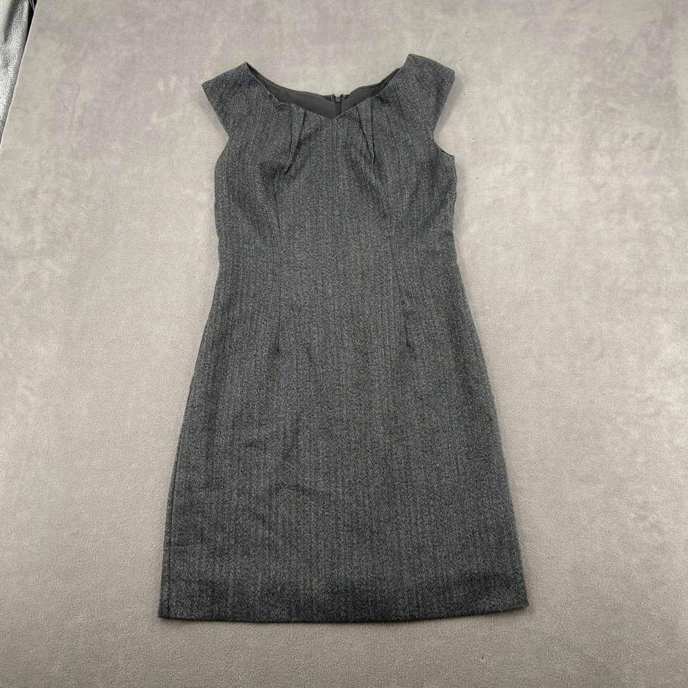 Mossimo Mini Sheath Dress Women 8 Gray Herringbone Tweed Stretch Career Back Zip